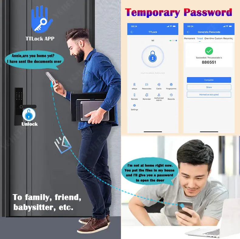 TTlock Ble App Digital Electronic Lock Fingerprint Password Smart Lock Safe Home Card Nfc Keyless Wooden Intelligent Door Lock