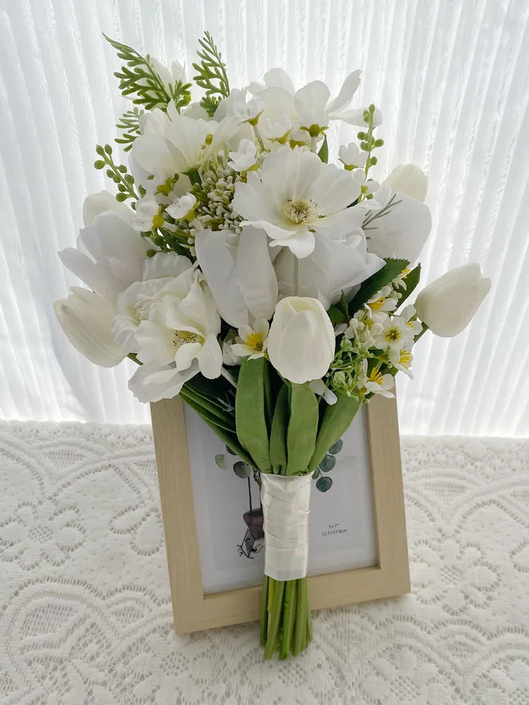 Peony Bridal Shower Bouquet Silk Flowers Handmade Artificial Wedding Bridesmaid Hand Flower Bouquets