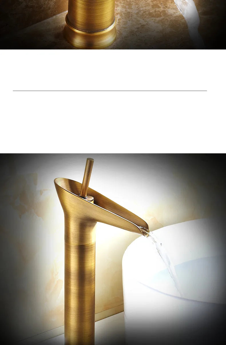 Bathroom Faucet Single Lever Waterfall Basin Faucet Brass Antique Hot and Cold bathroom Sink Mixer Wine Glass Style Taps