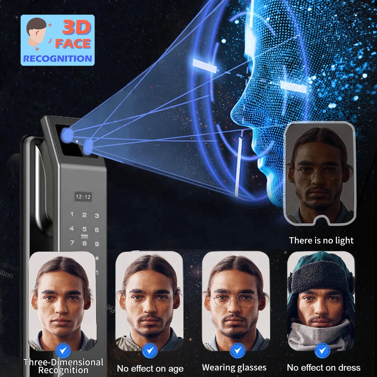 Factory Price 3D Face Recognition Wifi Keyless Fingerprint App Remote Control Smart Door Lock With Camera