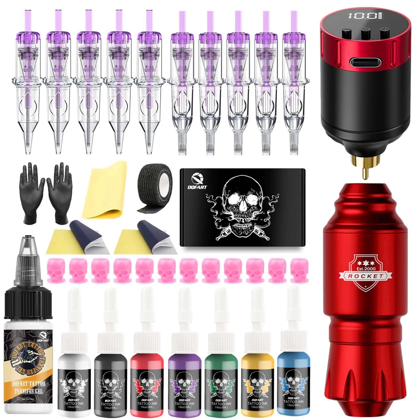 Cross-Border Hot-Selling Wireless Rocket Tattoo Pen Set LED Screen Display Rechargeable Battery 0.1V Adjustable Aluminum WTK-106