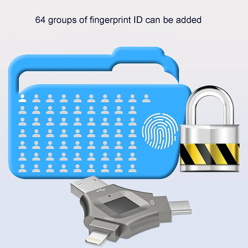 3 in 1 High Tech Security Usb Fingerprint Reader 64GB 128GB 256GB 512GB Secure Pen Drive Encrypt Fingerprint USB Flash Drive