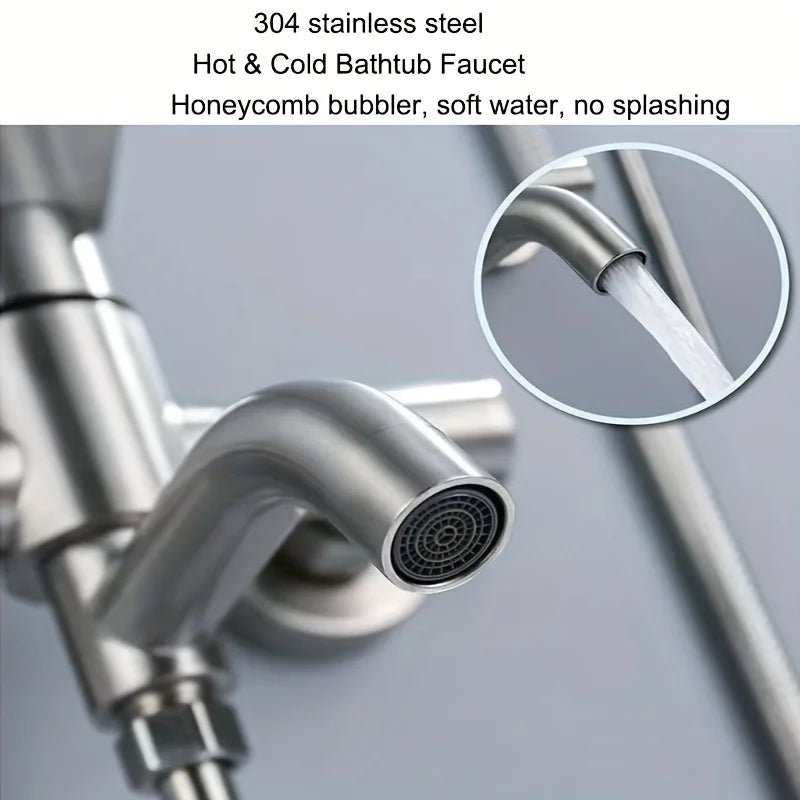 Modern Stainless Steel Wall-Mounted Bathroom Faucet Brushed Hot & Cold Rotate Spout Ceramic Valve Core Bathtub Shower Mixer Tap