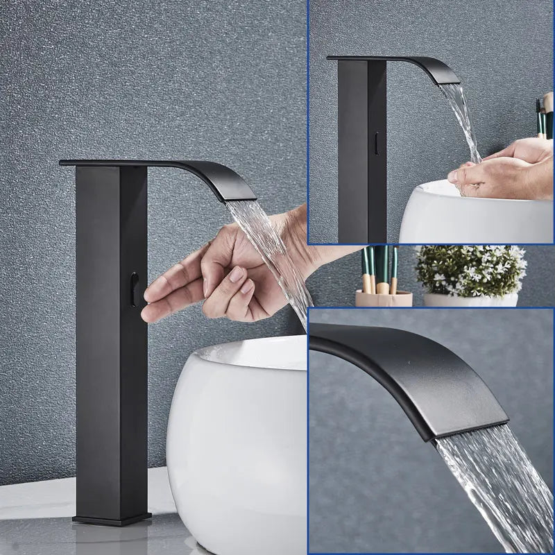 Hownifety Hot Cold Smart Sensor Bathroom Basin Faucet Deck Mount Waterfall Outlet Mixer Crane Tap Automatic Sense Touchless