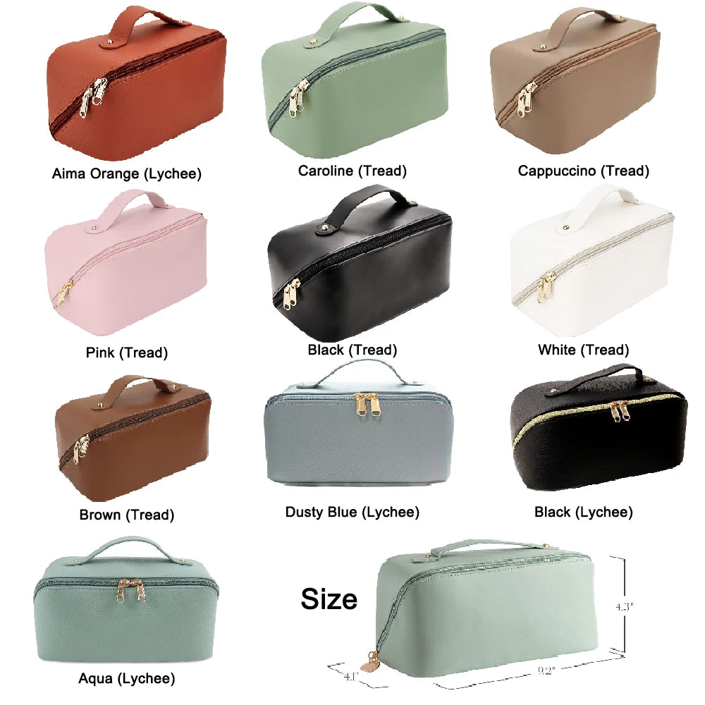 Large Capacity Vegan Leather Water-resistant Cosmetic Bag 3D Embroidery Bridal Shower Gift for Bridesmaids Fashionable Accessory