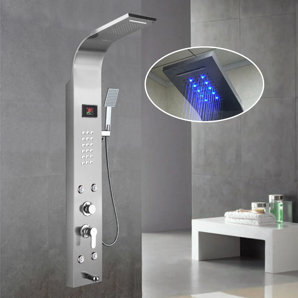 Contemporary LED Light Hydroelectric Shower Screen Stainless Steel with Temperature Display Soft Rain Spray Pattern