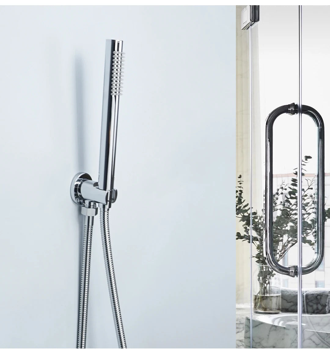 Chrome Matt Black Handshower Head 150cm Stainless Steel Shower Hose Brass Bracket Shower Head Wall Mounted Shower Accessories