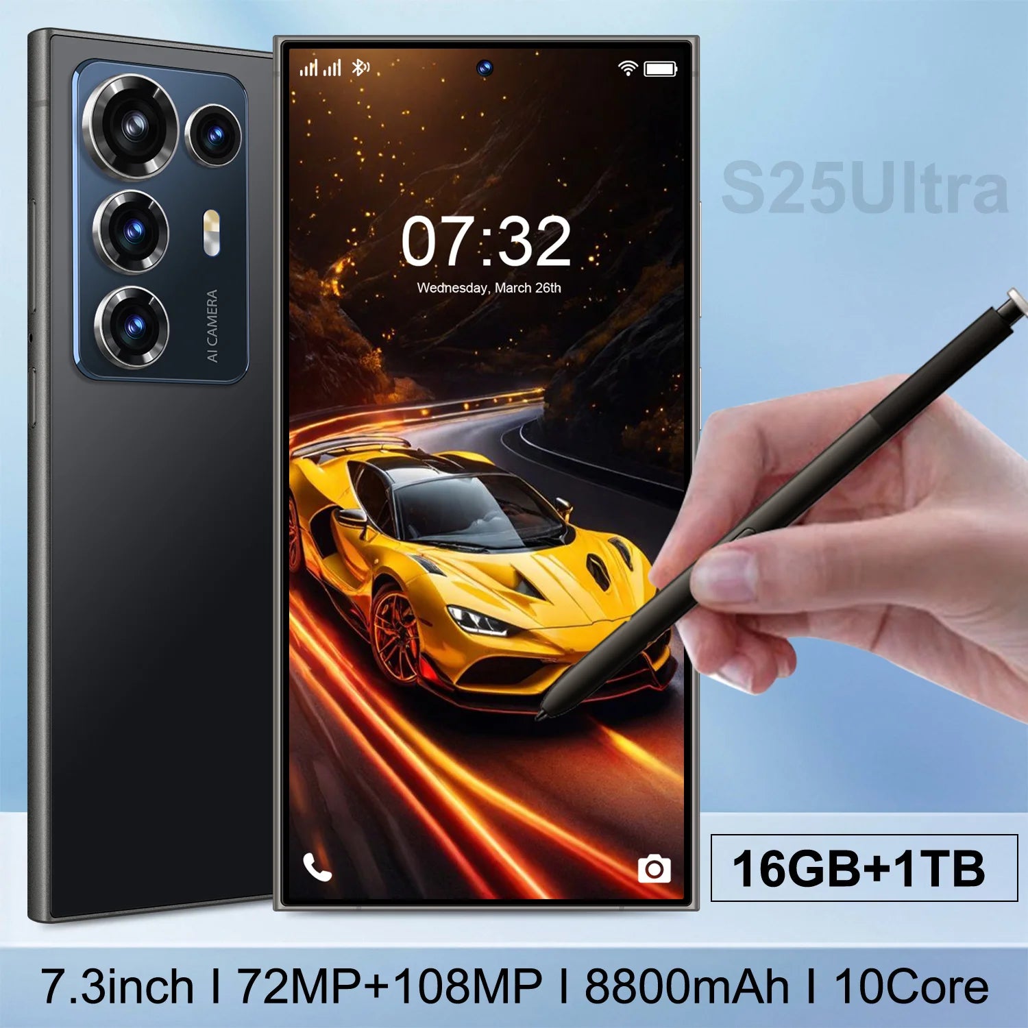 S25 ULTRA 5G Smartphone 7.3 Inch HD Screen 8800mAh Battery 108MP Camera DecaCore Phone CPU MTK Processor LTE CDMA Mobile Phones