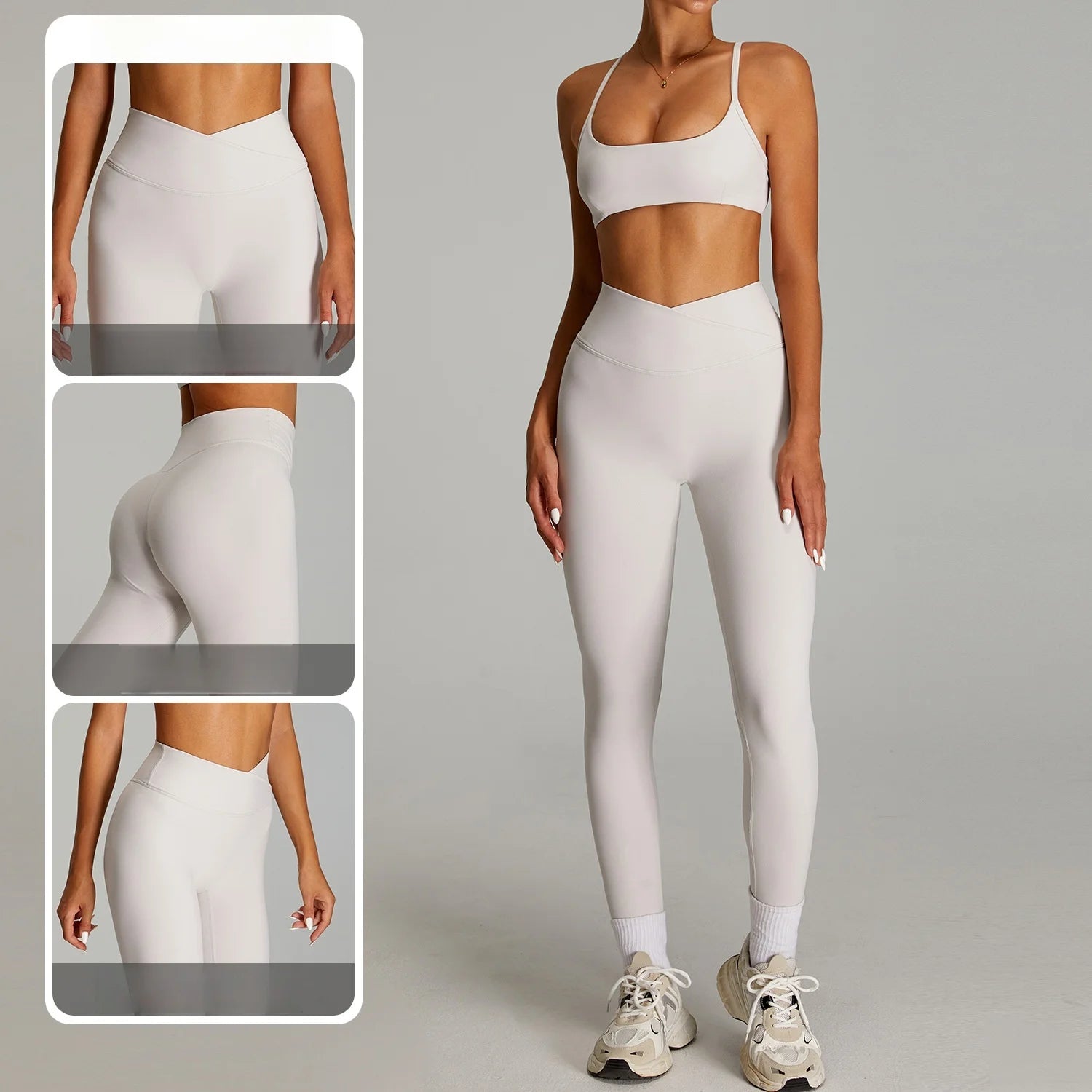 Women Cross Waist Naked Feel Yoga Set High Waist Tight Quick Dry Fitness Suit Outdoor Running Sports Tracksuit