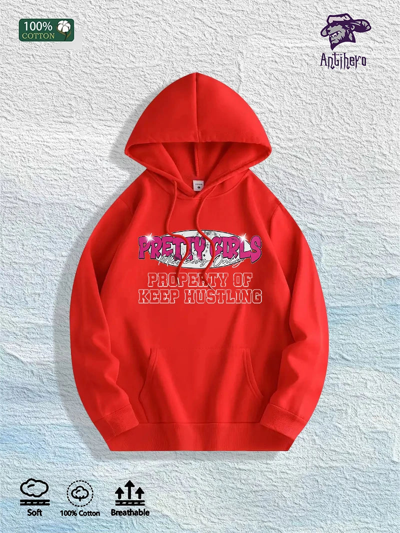 US Local Warehouse: 100% Cotton "Pretty Girls Keep Hustling" Graphic Hoodie, 7 Colors