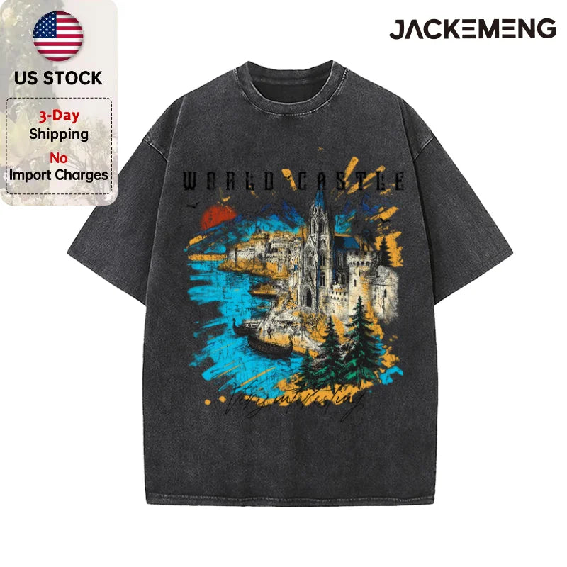 Oversized Vintage Retro Scenic Streetwear Print Tshirt USA Stock Wholesale Y2K Casual Tee