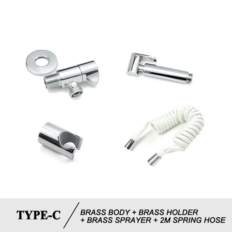Shower Douche Toilet Bidet Sprayer Kit Chrome Polished Brass Bathroom Wall Mount Single Cold Valve Handheld Bidet Shattaf Set