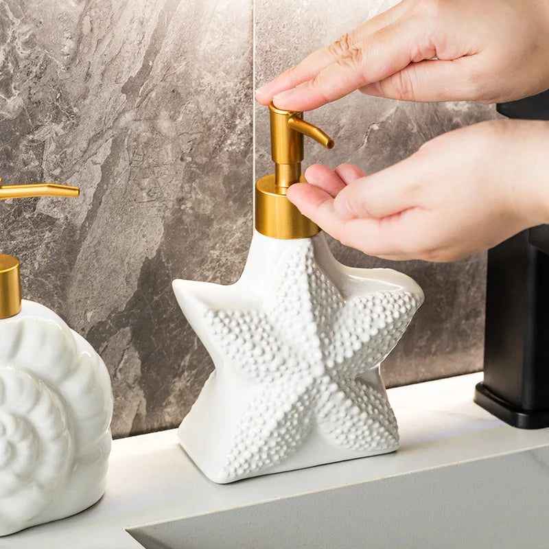 Minimalist Nordic Style Ceramic Dispensing Bottle for Hand Soap Shower Gel or Shampoo Hotel Bathroom Set Supplies
