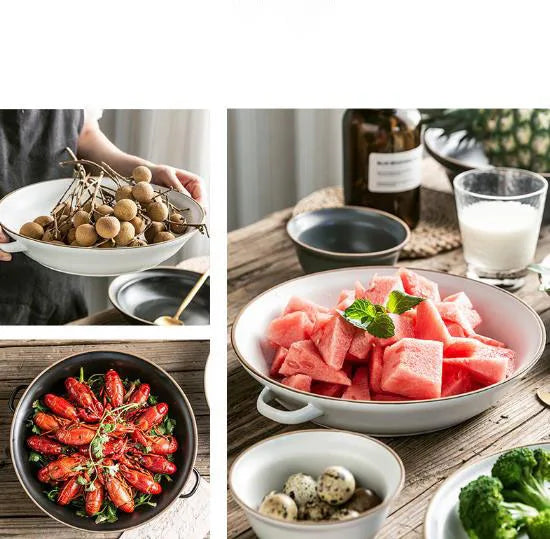 LingAo-Nordic Style Ceramic Household Bowl, Plate, Dish, Chopsticks, Tableware Combination Set