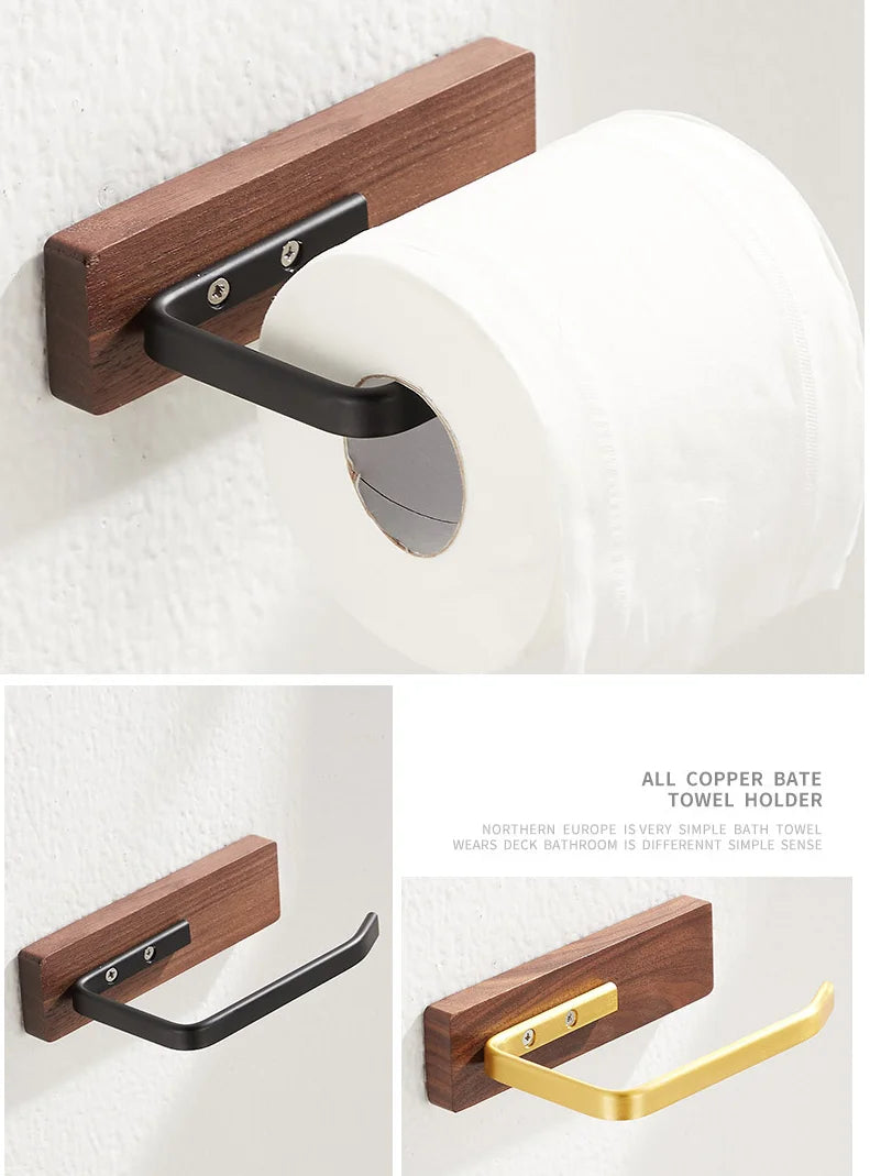 Paper Towel Rack Black Walnut Toilet Roll Rack Creative Solid Wood Paper Towel Hook Bathroom Rack