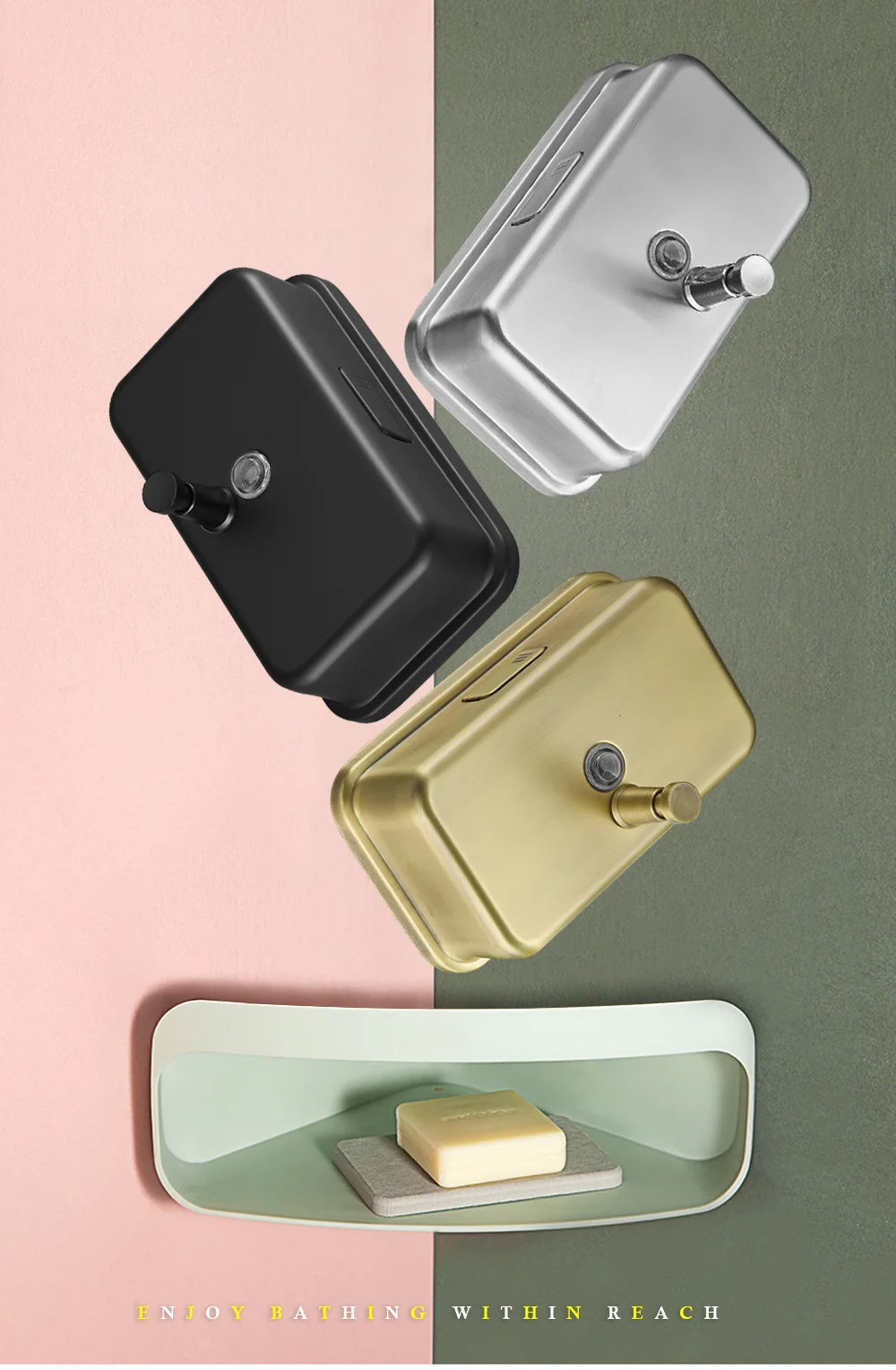 1200ml Liquid Soap Dispenser Wall Mount Manual Bathroom Soap Pump Stainless Steel Hand Soap Shampoo Dispenser WB8608