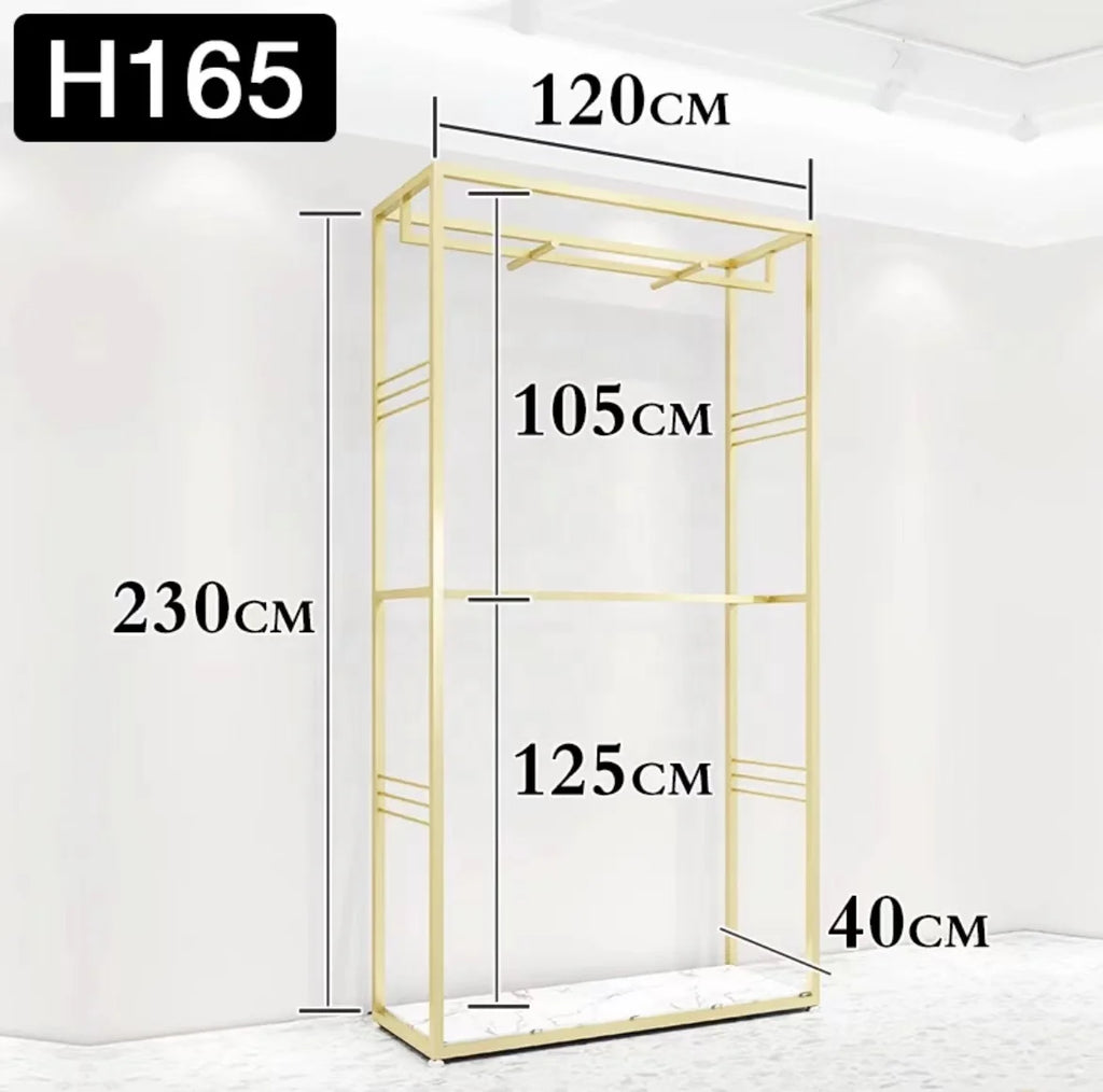Wholesale Boutique Clothing Stand Golden Stainless Steel Clothing Shelving Rack Luxury Clothing Wall Racks for Garment Shop