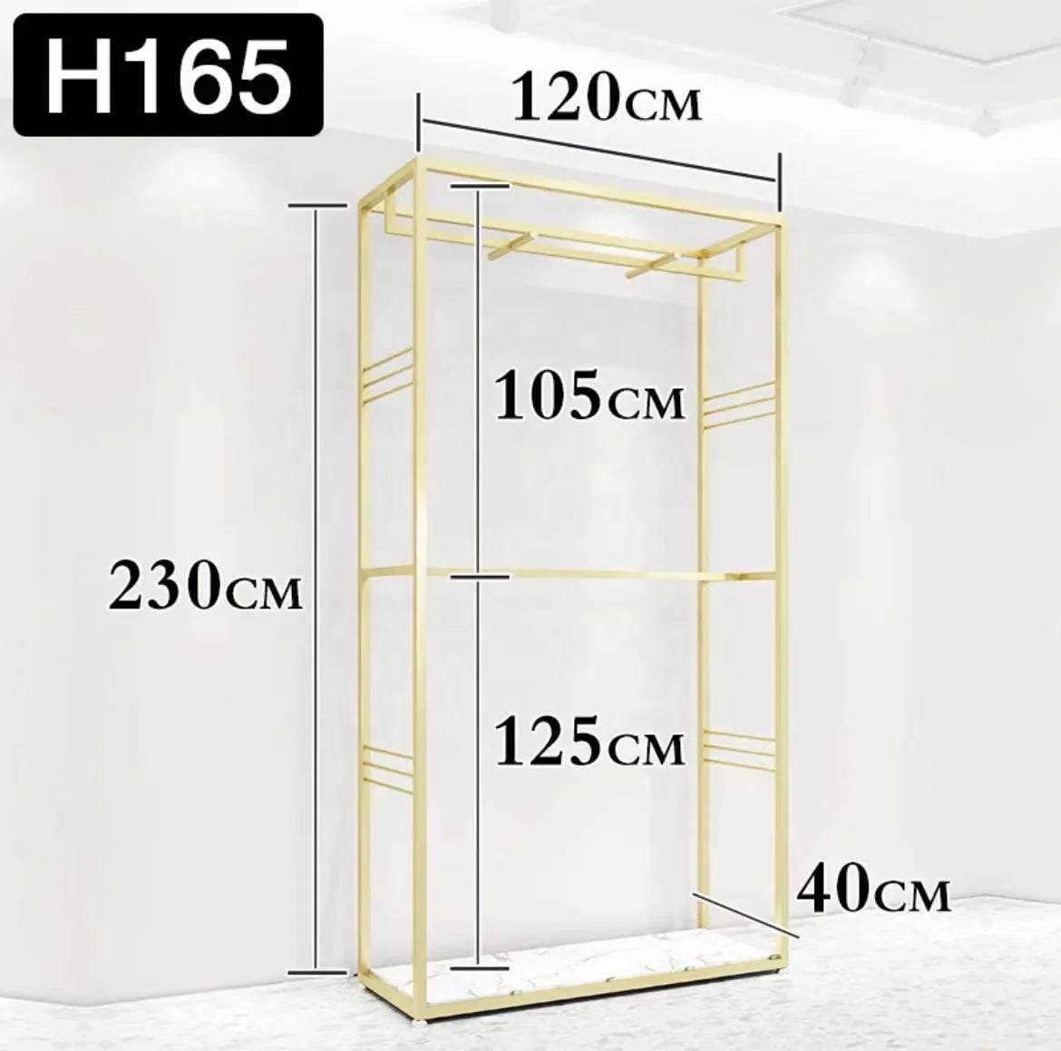 Wholesale Boutique Clothing Stand Golden Stainless Steel Clothing Shelving Rack Luxury Clothing Wall Racks for Garment Shop
