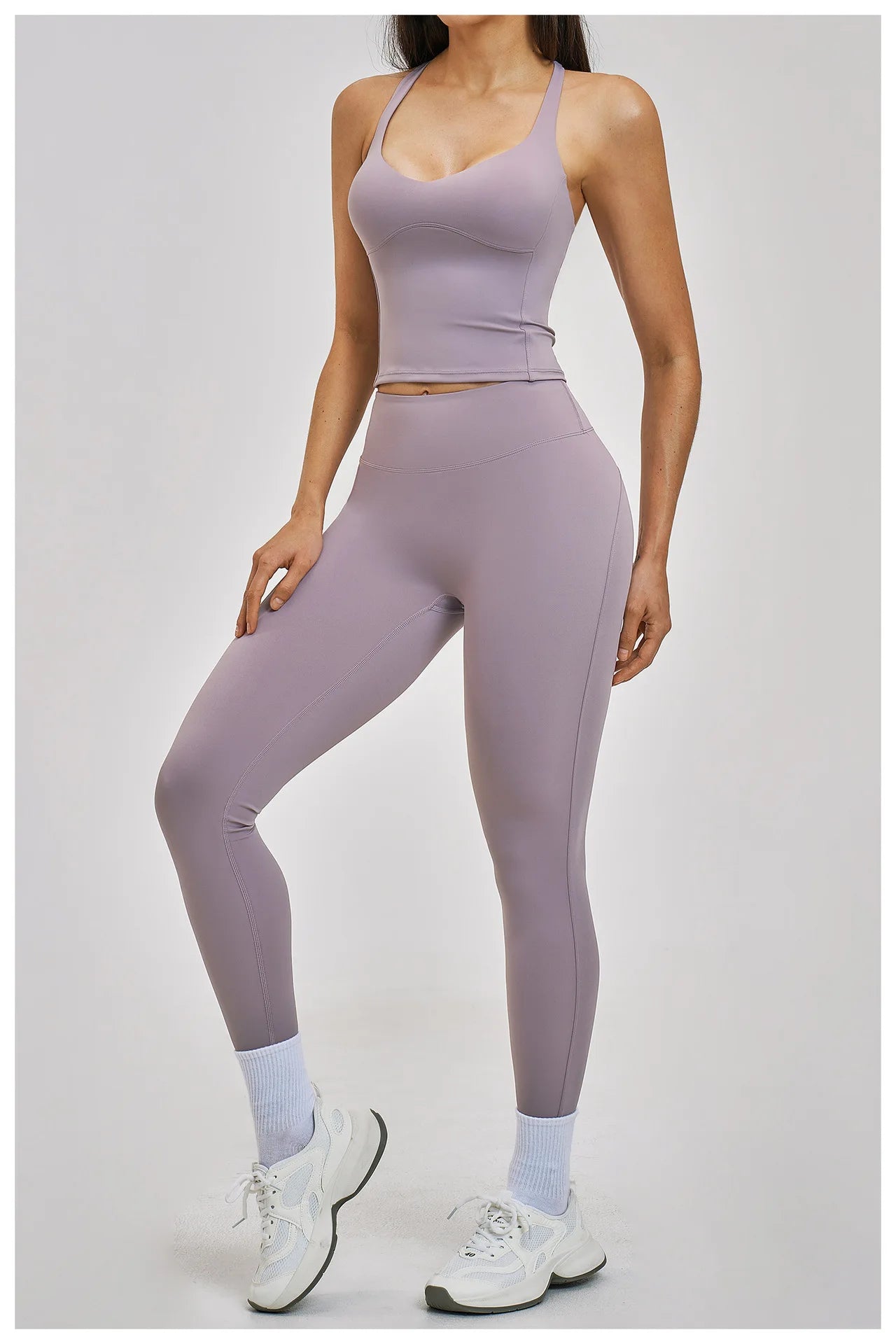 Women's Summer Athletic Wear Set Crisscross Back Fitness Tank Top and Leggings Workout Clothing Yoga Sets