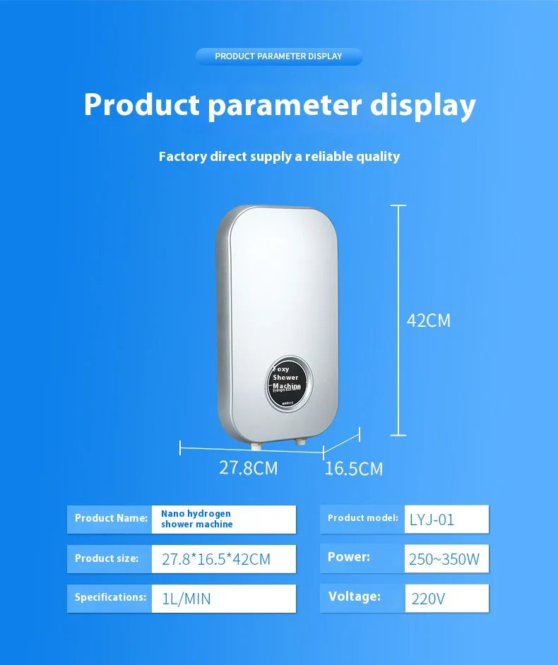 High Concentration PEM Hydrogen Generator Nano Hydrogen Shower Machine Hydrogen Rich Pure Water Heater for Bathroom Use