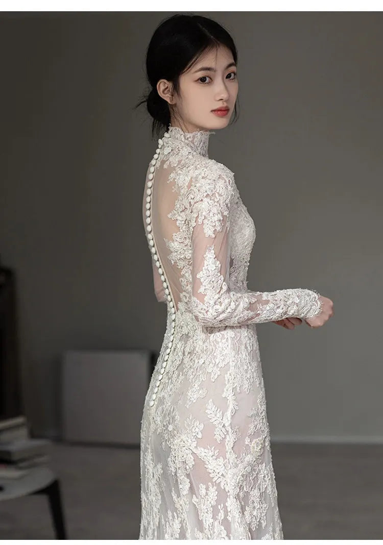 S1319Y 2026 High-end Lace  Elegant and Luxurious Bridal  Mermaid Style  Light Luxury Slimming Long-sleeved Wedding Dress