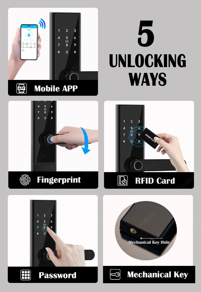 TTlock Ble App Digital Electronic Lock Fingerprint Password Smart Lock Safe Home Card Nfc Keyless Wooden Intelligent Door Lock