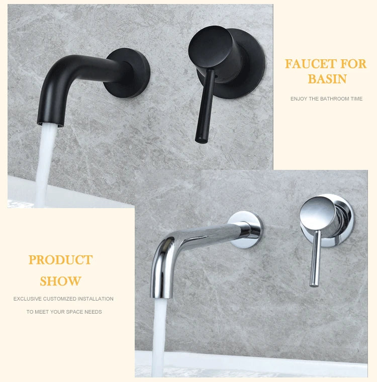 Luxury Brushed Gold Tap Wall Mount Bathroom Basin Sink Faucet Solid Brass Single Handle Hot and Cold Mixer Golden Bathtub Faucet