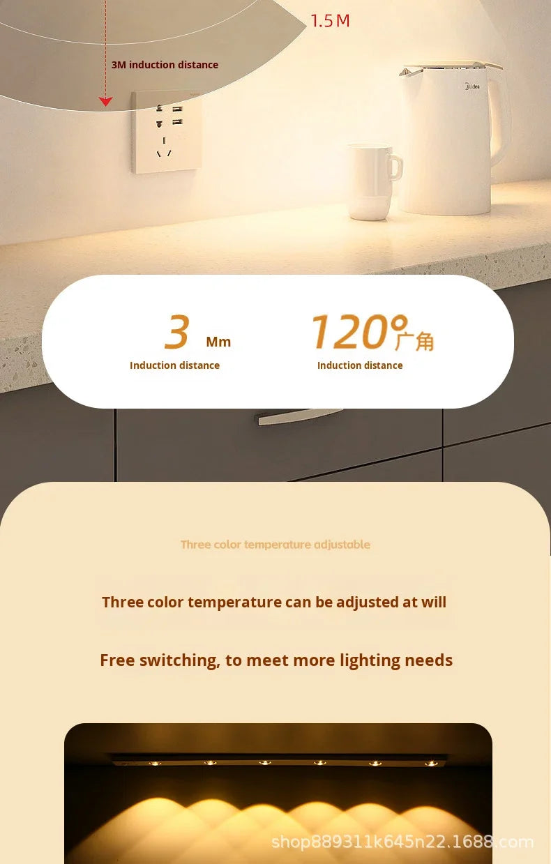 USB Rechargeable Ultra-thin Intelligent Human Body Sensing Wardrobe Light LED Long Cabinet Light Sensing Light