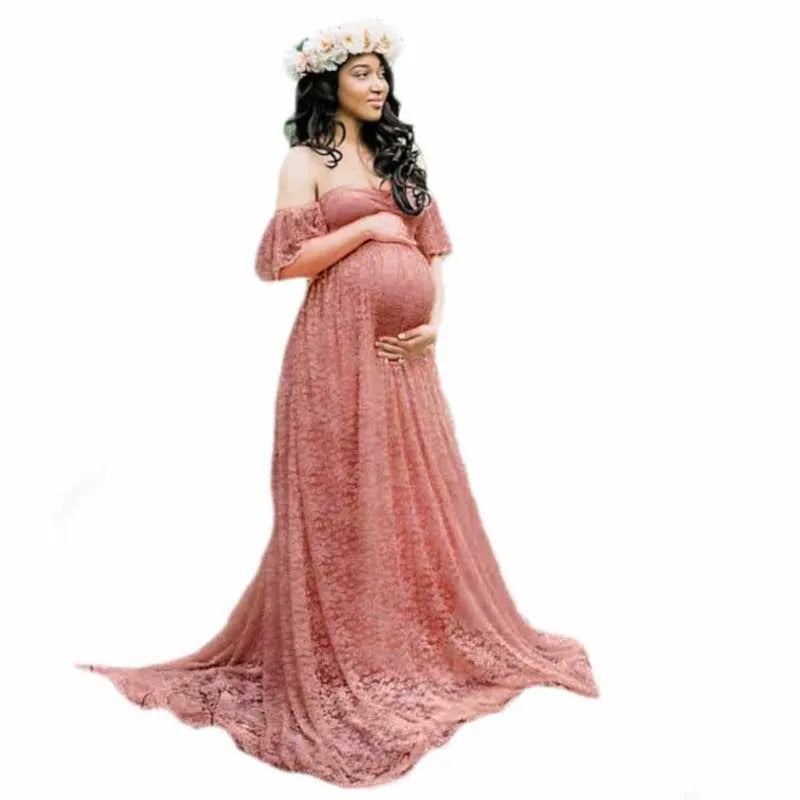 Top Sales Off Shoulder Tulle Elegant Slim Fit Gown Baby Shower Photography Maxi Maternity Dress Photoshoot DGPD-001