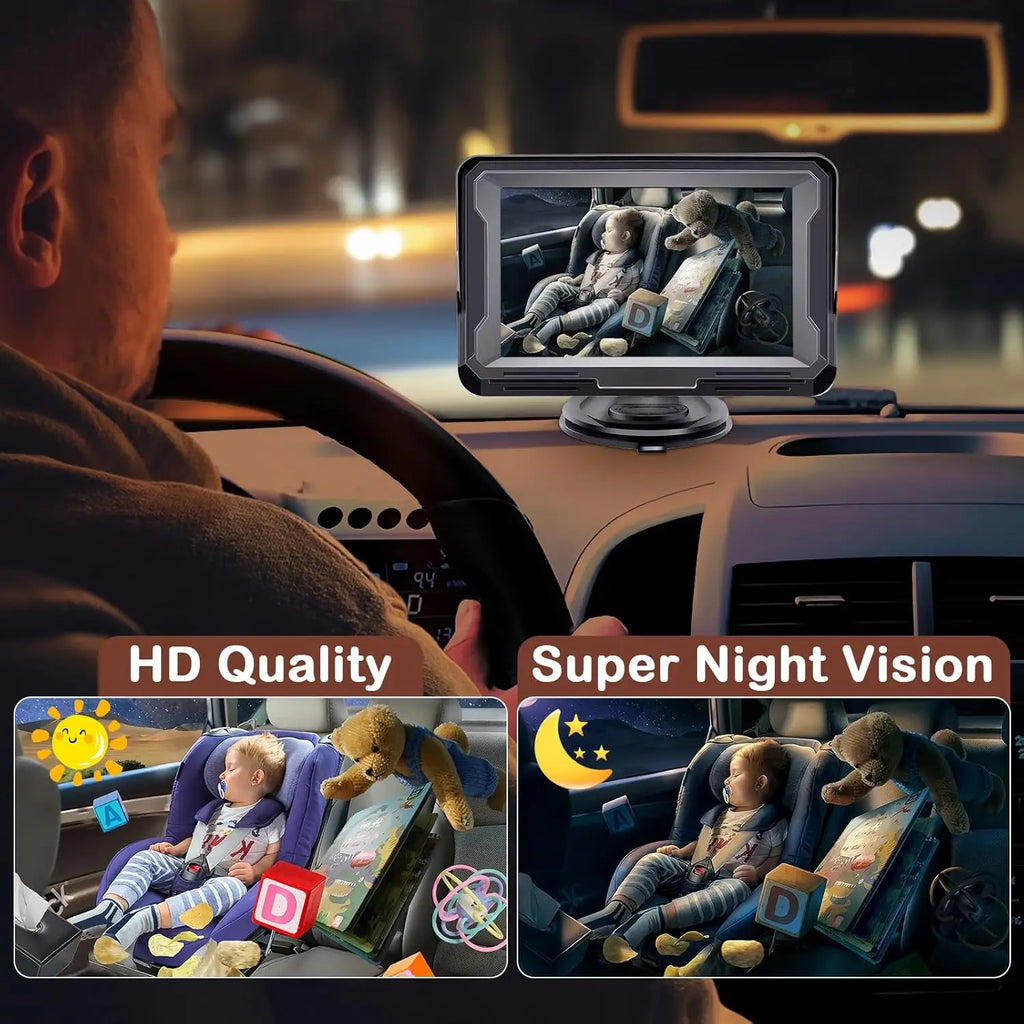 Brown Baby Car Camera Waterproof 1080P Easy Install Clear Night Vision 2Mins Plug-Play 360 Rotation Rear Facing Monitor
