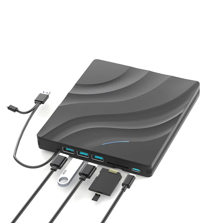 7 in 1 External Optical Drive DVD RW Burner with USB Type C Flash Drive & Card Reader for Laptop