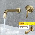 Luxury Brushed Gold Tap Wall Mount Bathroom Basin Sink Faucet Solid Brass Single Handle Hot and Cold Mixer Golden Bathtub Faucet