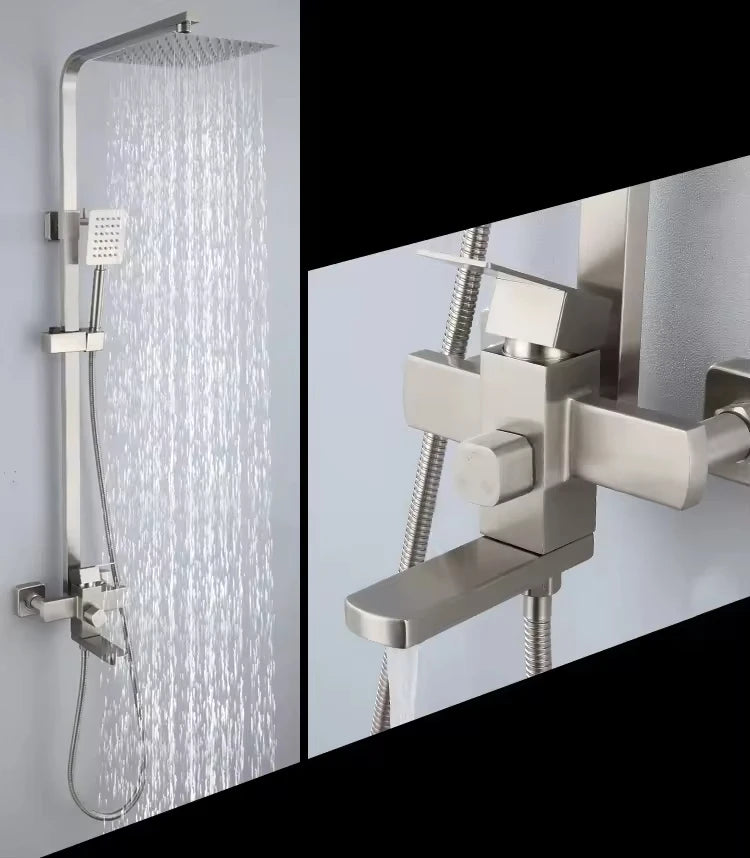 FSH Modern Square Design SUS304 Shower Set Cold and Hot Portable Lifting Top Brass Spray for Bathroom