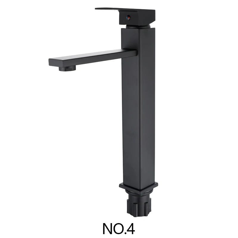 Square Modern Single Hole Single Handle Counter Top Water Sink Mixer Tap  Black  Bathroom Tall Wash Basin Faucet