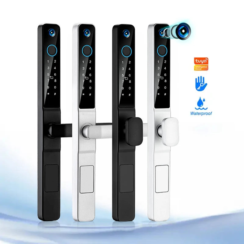 New Design Tuya WiFi Smart Door Lock Waterproof Camera Aluminum Sliding Door Steel Door Memory Card Cloud New Zealand Exclusive