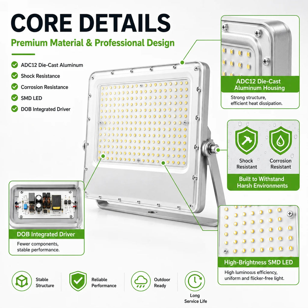 DOB LED Flood Light Integrated Driver IP66 Wide Voltage Parking Lot Billboard Project Wholesale