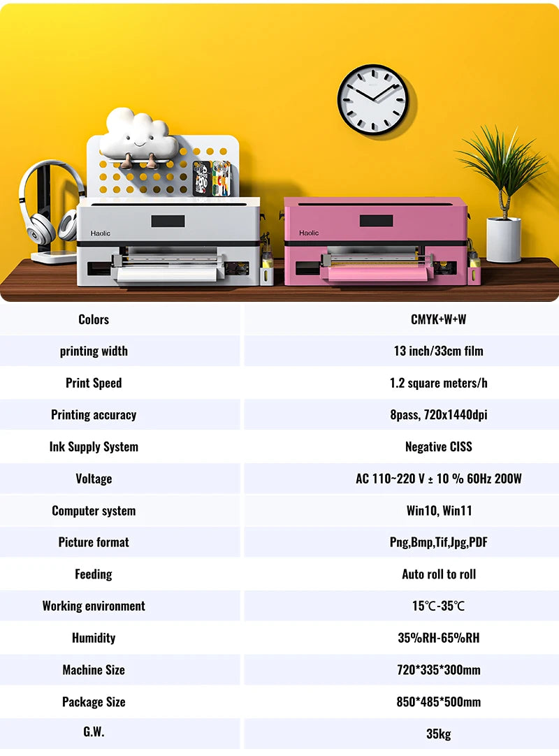 Haolic A3 Pink DTF Printer XP600 Heat Transfer Machine DTG Machine with Automatic Cleaning Function for T-Shirts Fast Ship