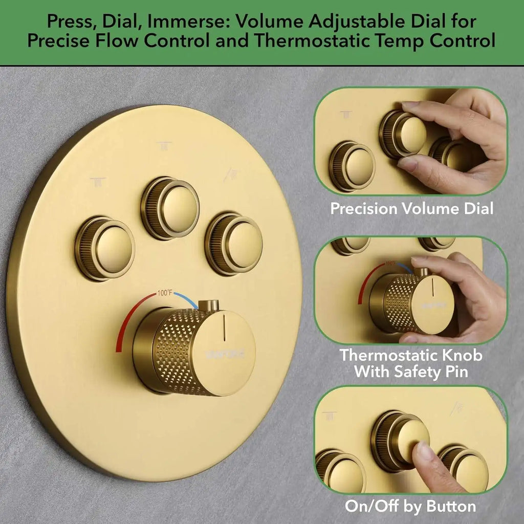Hongdec Thermostatic Shower Faucet Set Brushed Gold Shower System Push Button Diverter Shower Faucet
