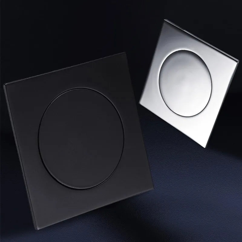 Silver/Black Floor Drain Brass Square Pop Up Floor Drain-Floor Cover Shower Room Push Down Drain Plug Anti-odor Shower Drain