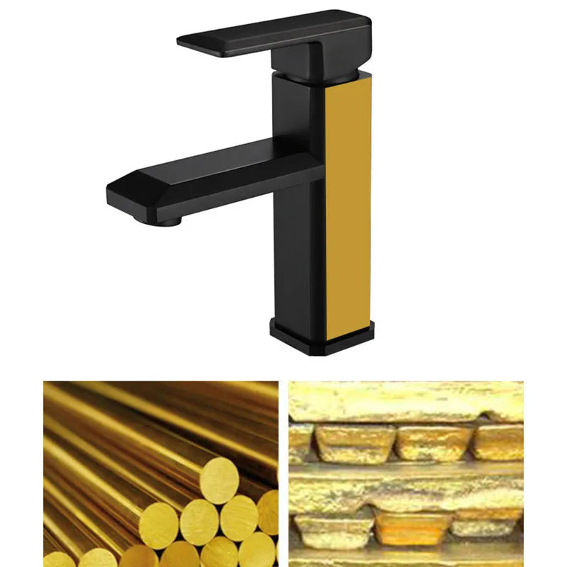 Matte Black Modern Single Hole Ceramic Bathroom Faucet Brass Hot/Cold Basin Mixer with Metered Flow
