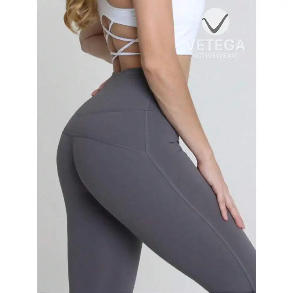 High Waisted Flared Yoga Leggings Side Slit Gray Seamless Stretch Woven Fabric Women's Pants Long Length Elastic Waist