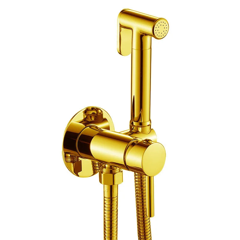 HONGDEC Modern Gold Stainless Steel Handheld Bidet Faucet Wall-Mounted Sprayer Easy Installation Hot/Cold Water Mixer for Toilet