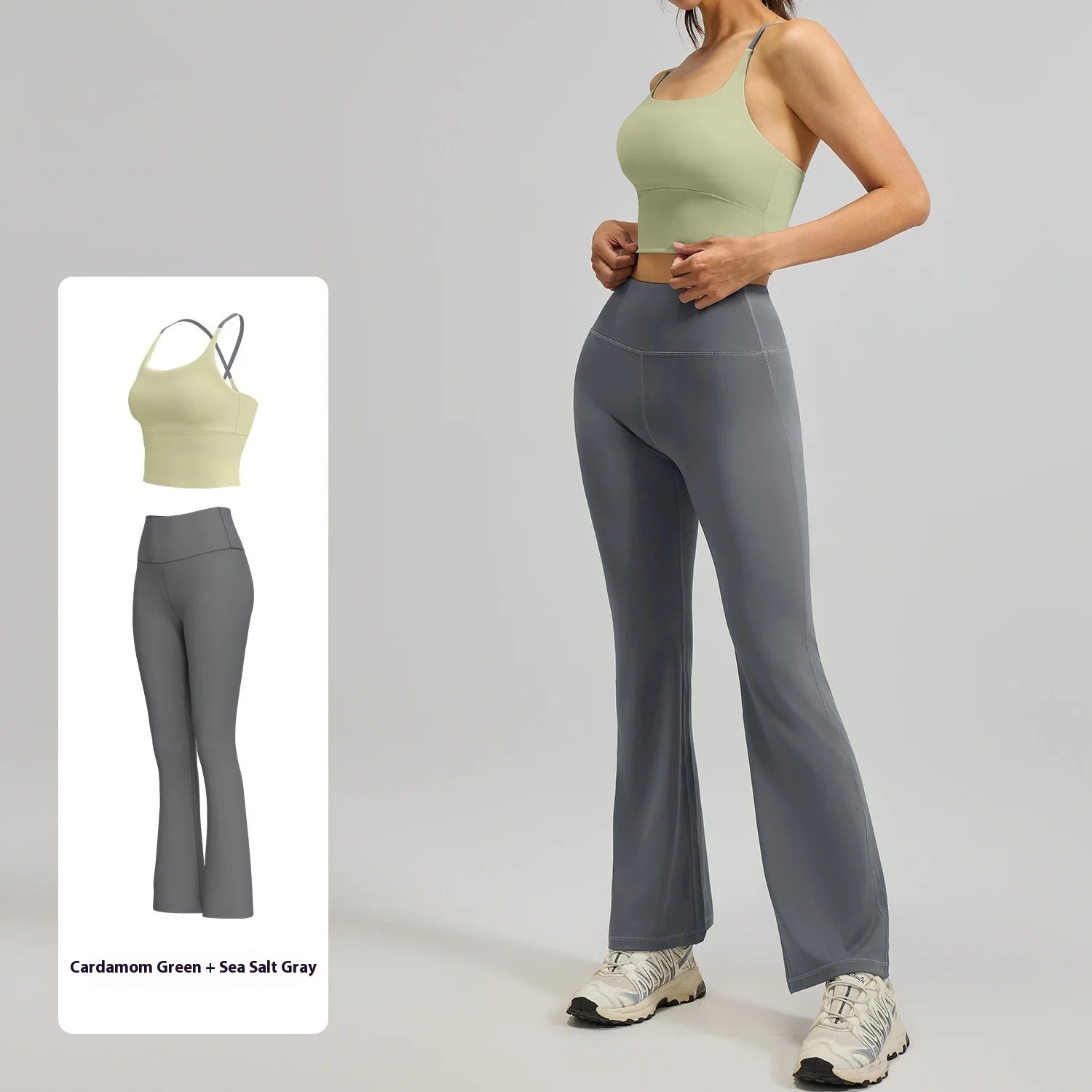 Women's High-Waist Hip-Lifting V-neck Sleeveless Two-Piece Fitness Suit Breathable Slimming Yoga Suit Four-Way Stretch Solid
