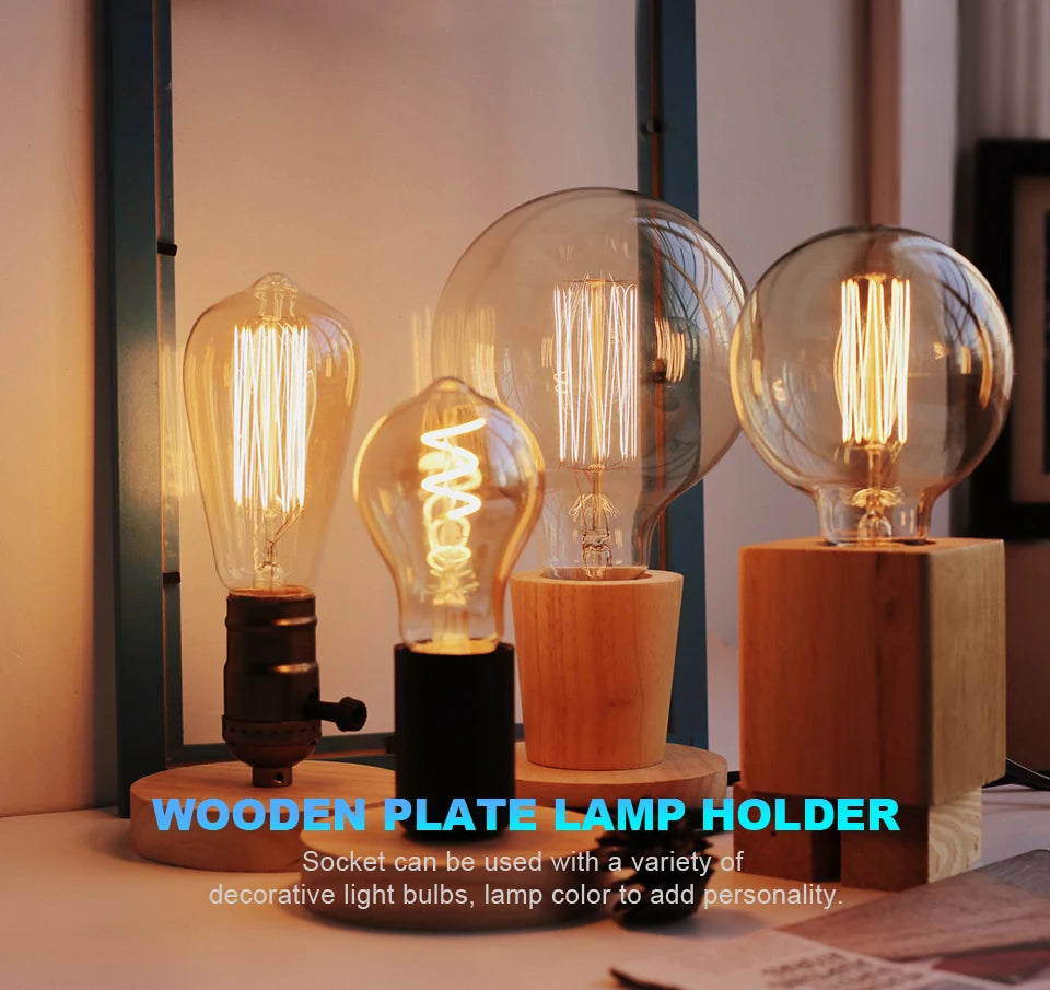 Modern Wood Table Lamps E27 Retro Desk Decora Light Indoor Art Lamp Living Room Bedroom Bedside Decoration Light Base EU Plug