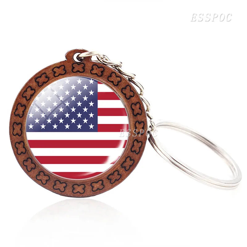 Flag Key Chains North America Canada America Mexico Jamaica Bahamas Cuba Barbados Flag Glass Dome Keychain Wooden Trinket