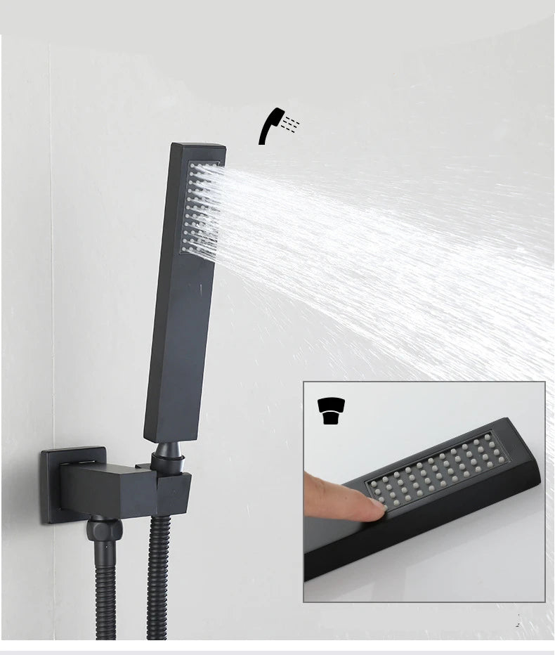 HONGDEC Wall Mounted Bathroom Shower Set  Rainfall Shower System LED Digital Display Bathroom Shower Set