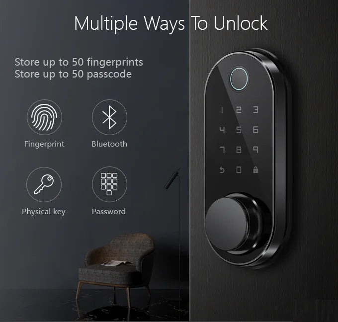 RSH Factory Direct Keyless Digital Deadbolt Door Lock with Ble Ttlock App & Tuya App for Smart Home for Glass & Wood Door