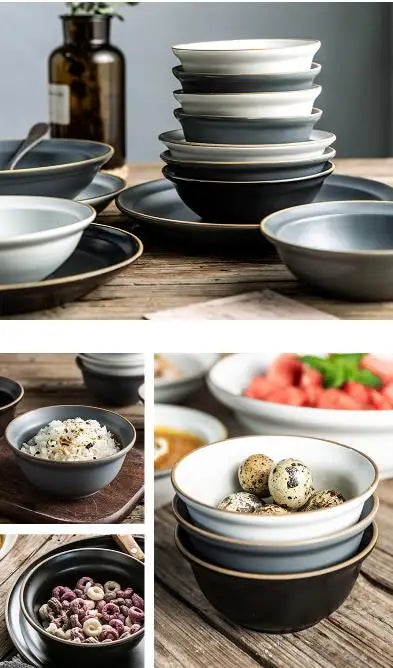 LingAo-Nordic Style Ceramic Household Bowl, Plate, Dish, Chopsticks, Tableware Combination Set