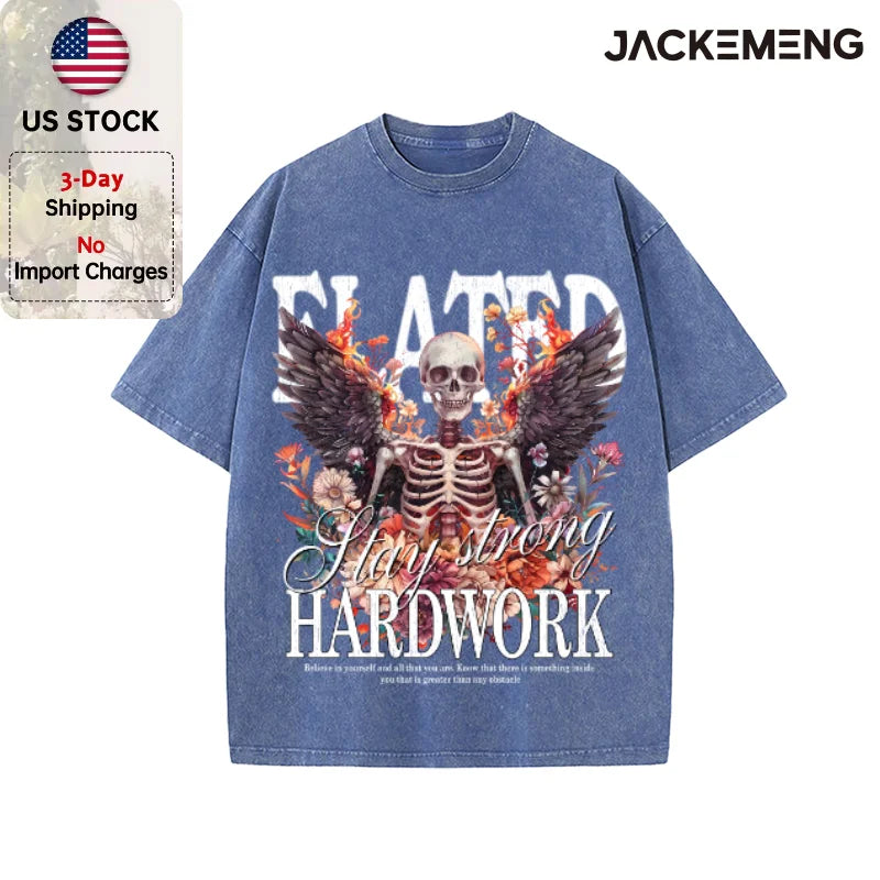 Oversized Vintage Retro Gothic Skeleton Streetwear Print Tshirt USA Stock Wholesale Y2K Casual Tee