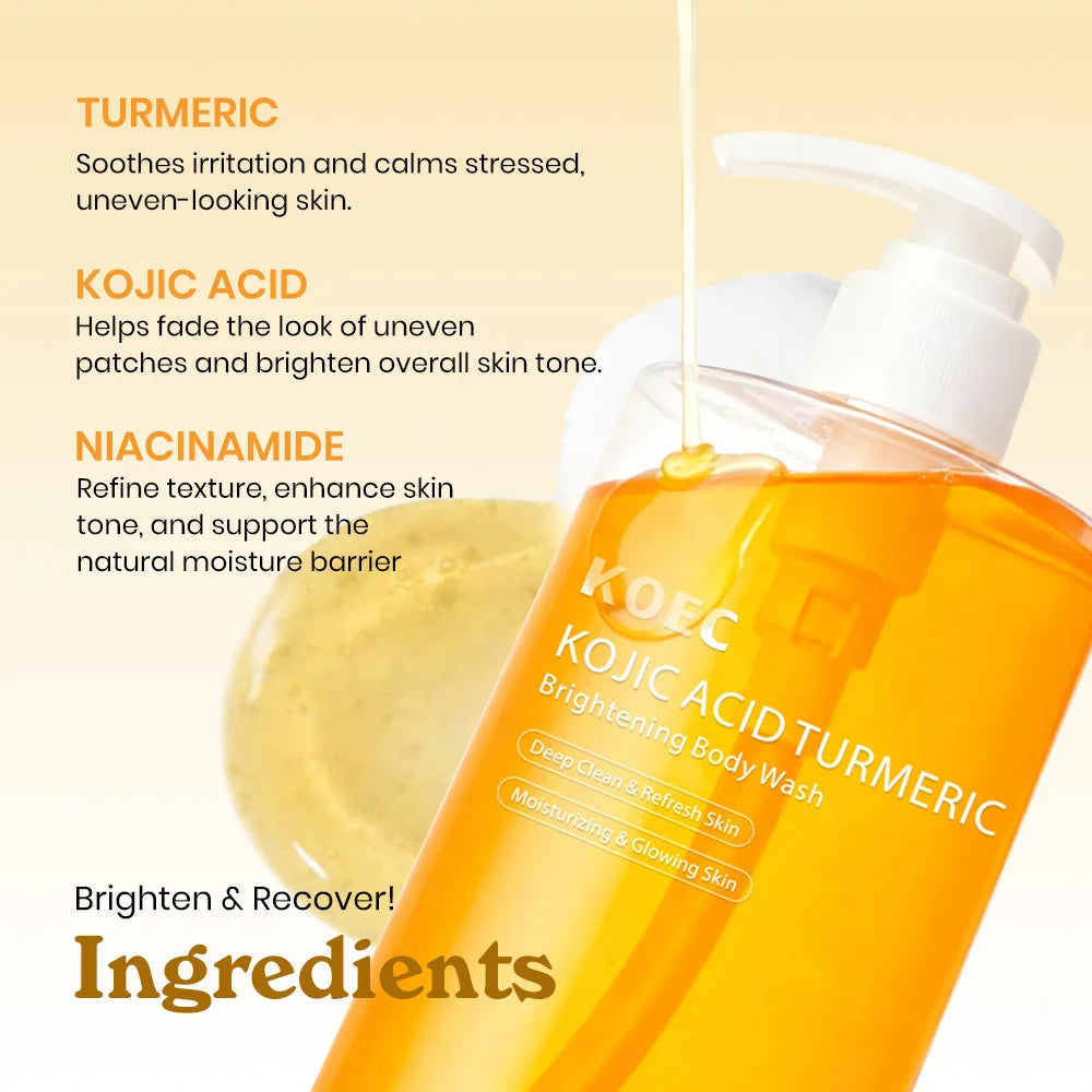 KOEC Kojic Acid Turmeric Body Wash Deep Cleansing Brightening Moisturizing Exfoliating Shower Gel Body Scrub for Women & Men